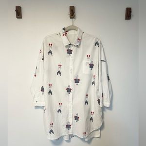 BOHO STYLE SWIMSUIT COVER UP OR OVER SIZED BLOUSE W/ EMBROIDERED DETAILING - EUC